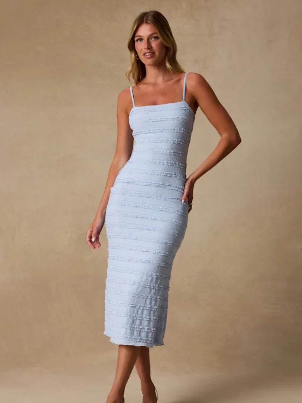 Lulus Avia Light Blue Textured Ruffled Midi Dress